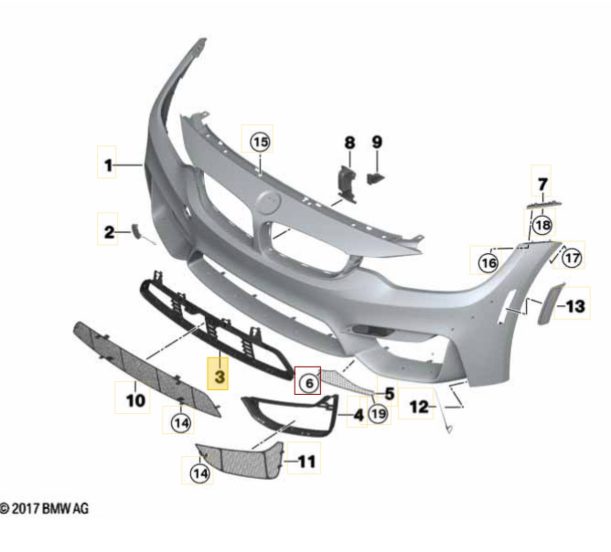 Genuine BMW Motorsport M4 GT4 racing protective grille for center radiator and frame, exterior trim, high-performance car accessory.