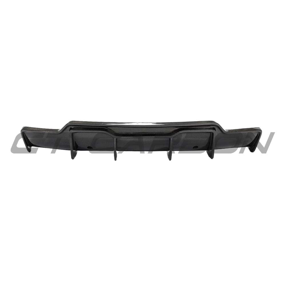 Tesla Model 3 2017-2023 carbon fiber diffuser by CT Carbon, showing the sleek, black carbon fiber finish and aerodynamic design.