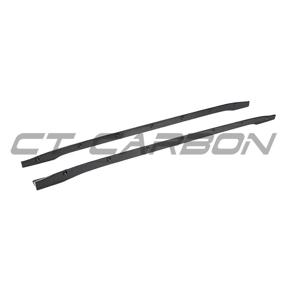 Tesla Model 3 2017-2023 carbon fiber side skirts by CT Carbon, showing the sleek, sporty exterior upgrade with textured carbon fiber finish.