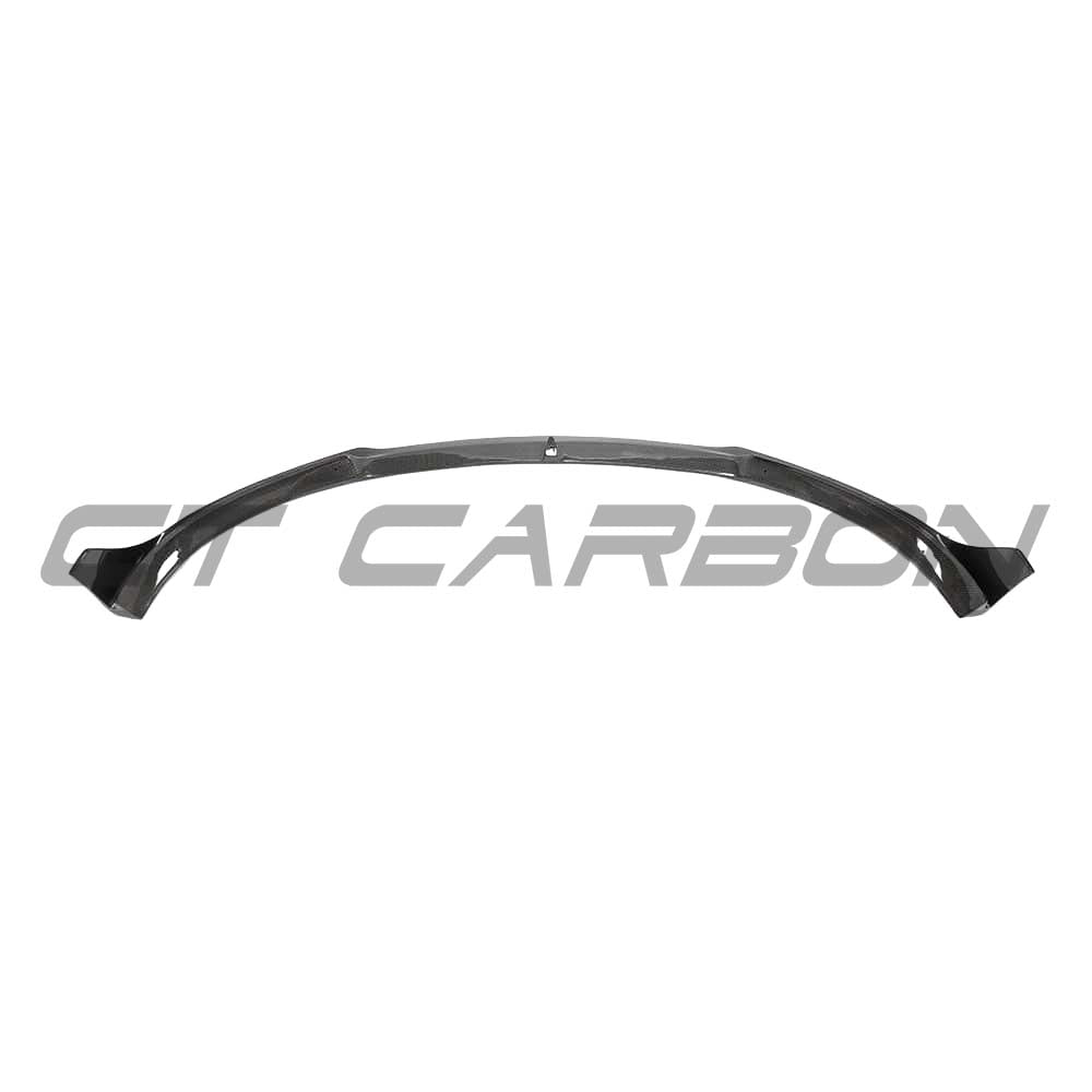 Tesla Model 3 2017-2023 CT Carbon V2 carbon fiber splitter installed on the front bumper, showcasing a sleek aerodynamic design.