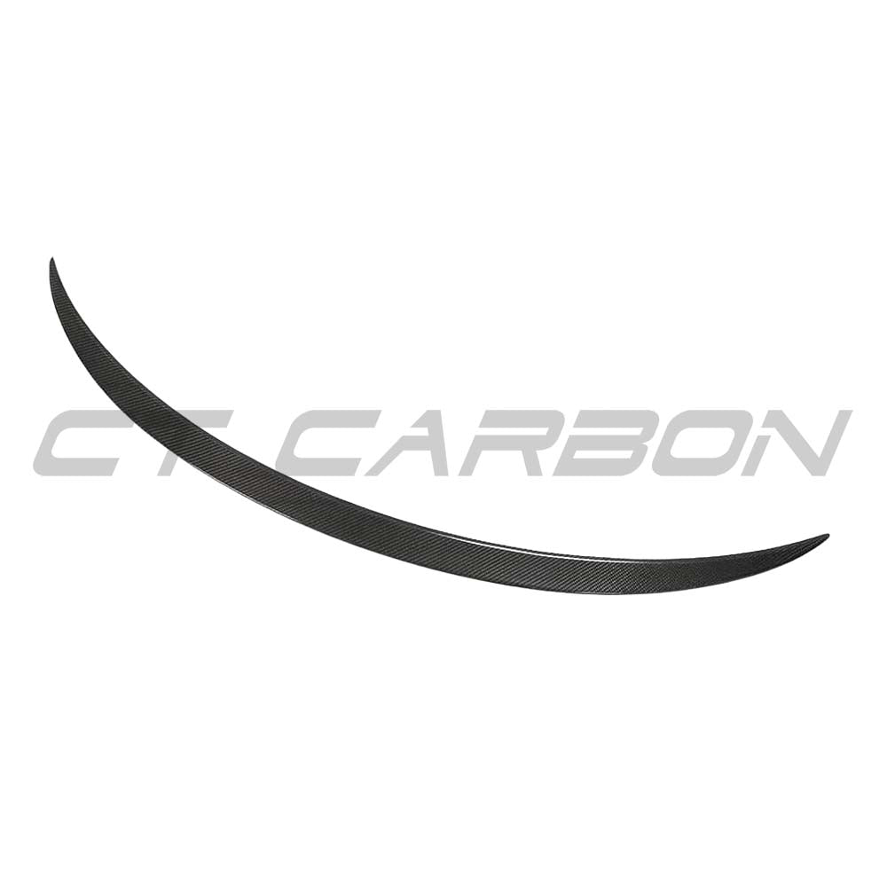 Carbon fibre spoiler for Tesla Model 3 2017-2023 by CT Carbon, showcasing the sleek V2 aerodynamic design on the vehicle's rear.