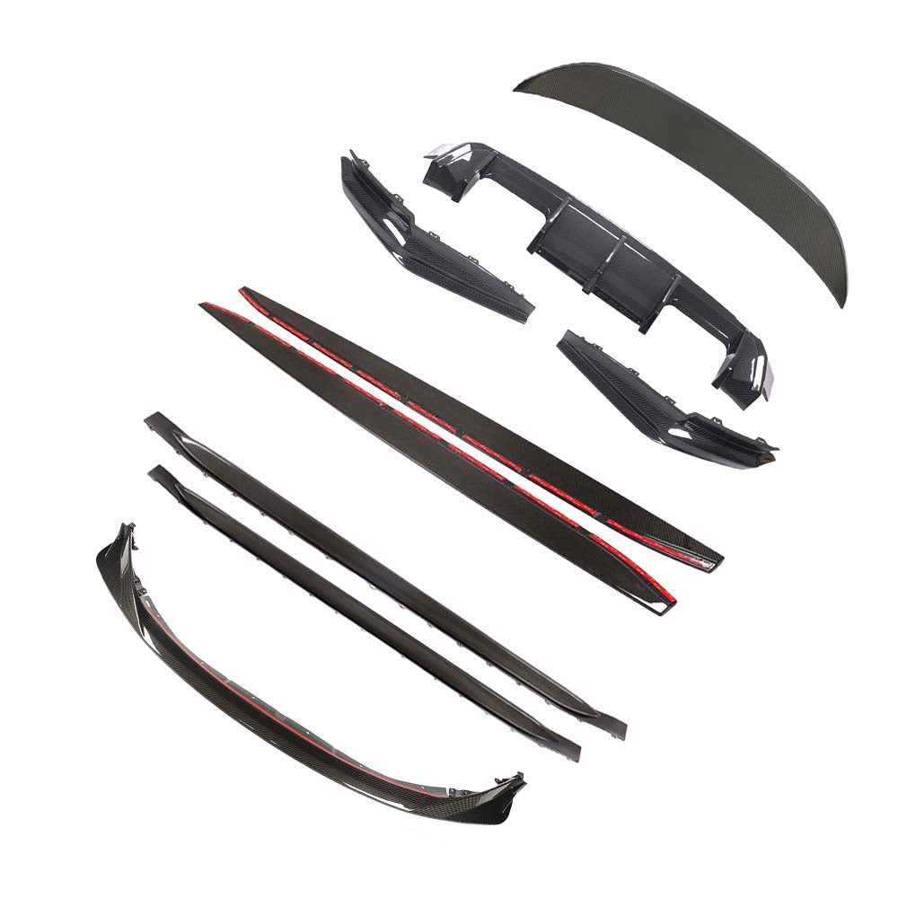 BMW G80 M3 full carbon fiber kit by CT Carbon, including body panels and accents, showcasing a sleek, lightweight V8 design.