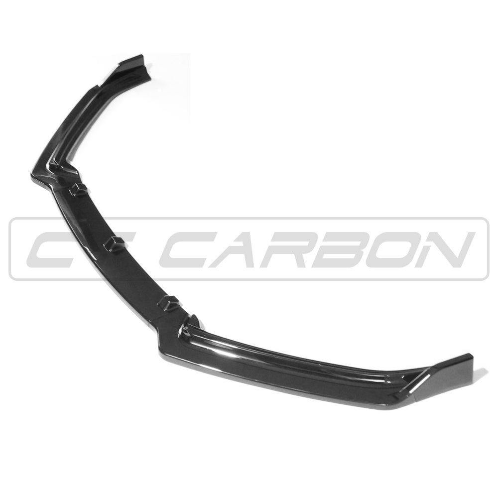 Volkswagen Polo MK5 2014-2017 CT Carbon gloss black splitter installed on front bumper, enhancing sporty appearance.