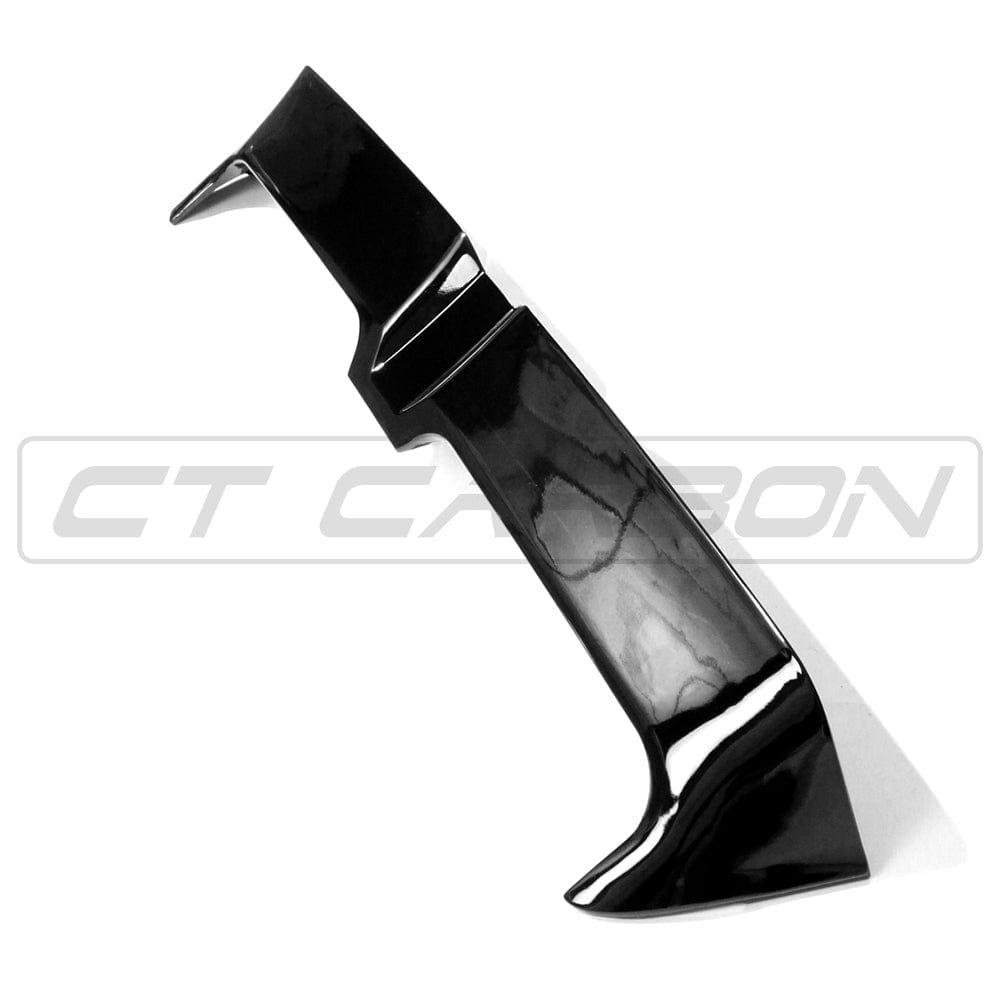 Gloss black CT Carbon spoiler for Volkswagen Polo MK5 2014-2017, shown on the car's rear with sleek, aerodynamic design.