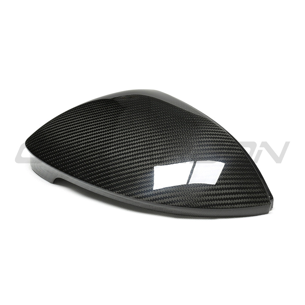 Carbon fiber side mirrors for VW Golf MK8 by CT Carbon, featuring a sleek finish without lane assist.