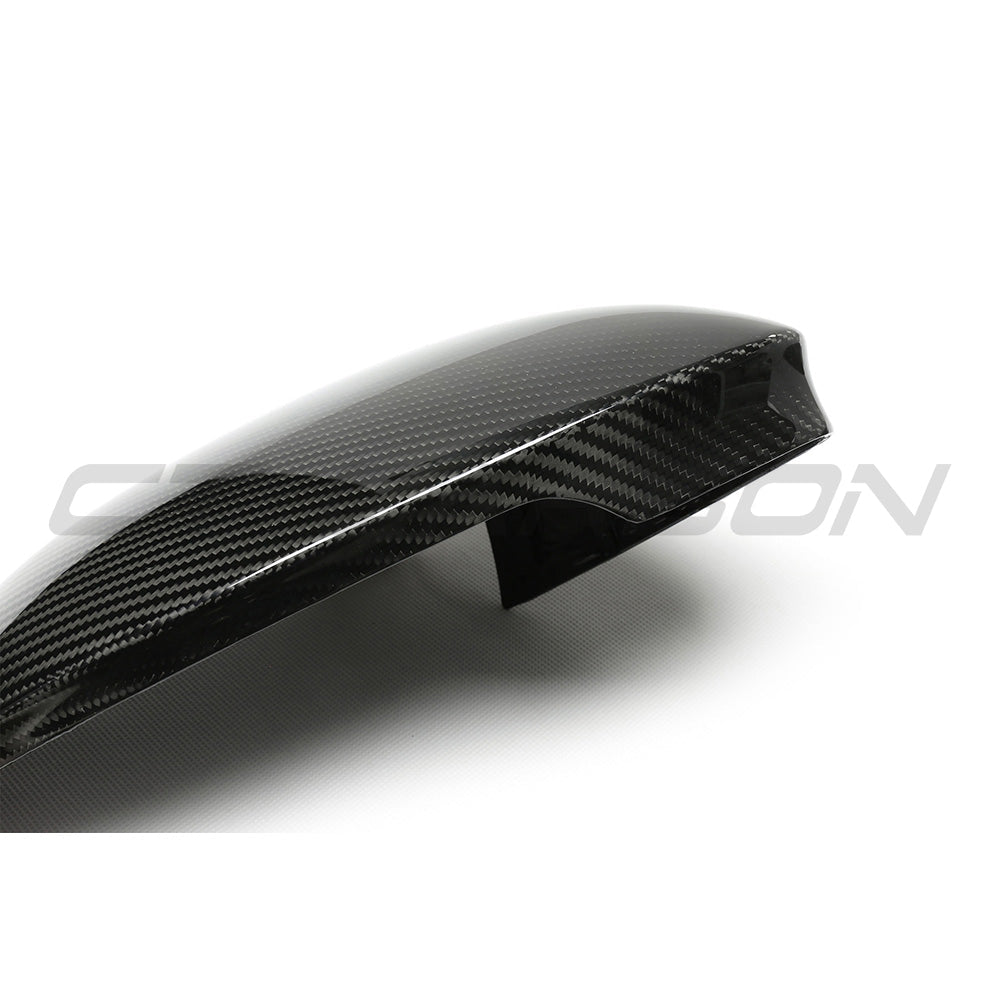 VW Golf MK8 carbon fibre mirrors by CT Carbon, showcasing sleek, lightweight side mirrors without lane assist features.