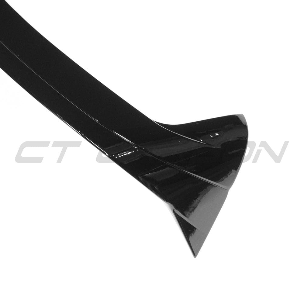 Gloss black spoiler for VW Golf MK8 GTI/R 2020+ by CT Carbon, featuring a sleek, aerodynamic design for enhanced sporty look.