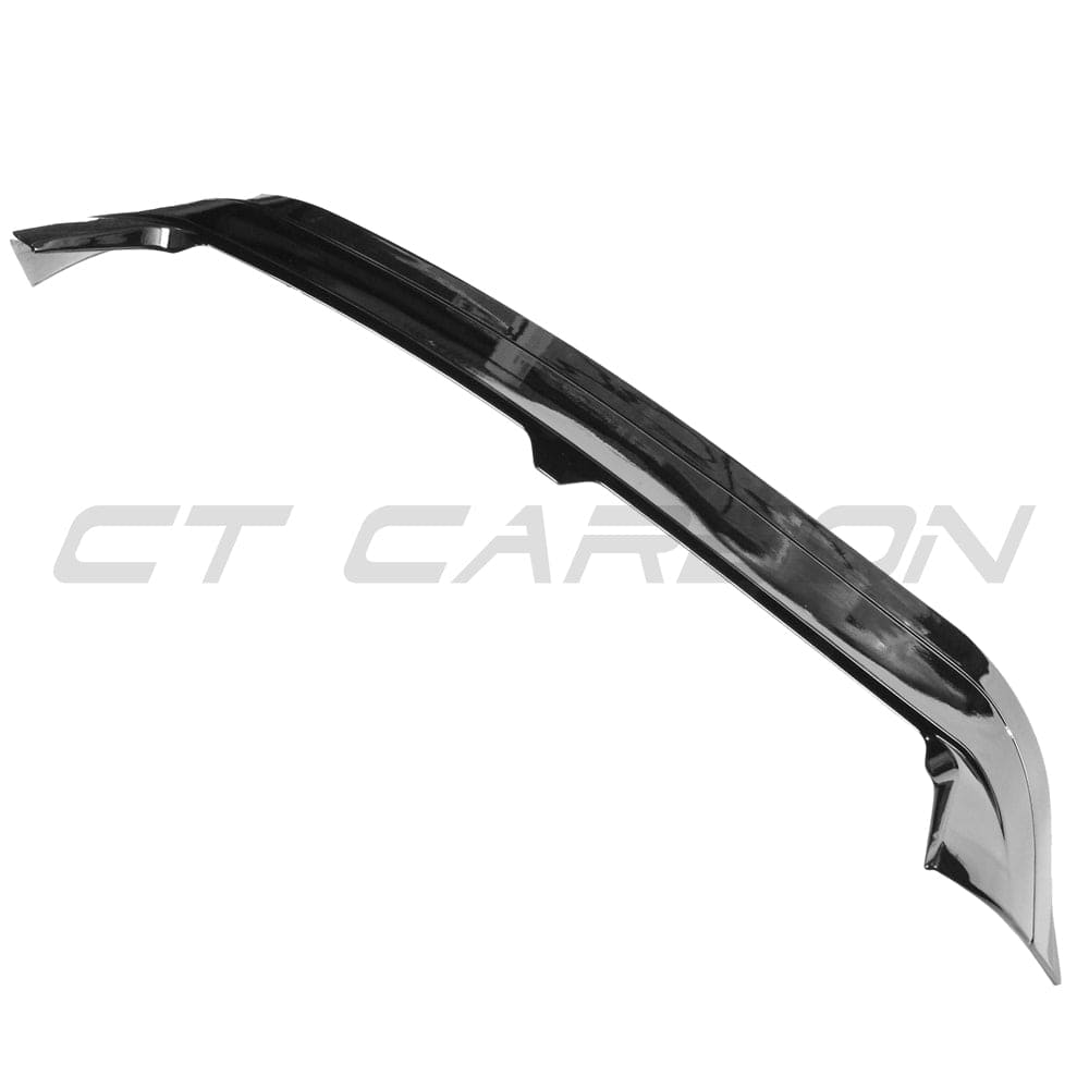 Gloss black carbon spoiler for VW Golf MK8 GTI/R 2020+ by CT Carbon, shown on the vehicle's rear with sleek finish.