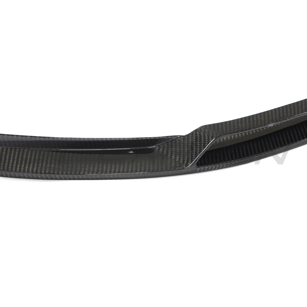 VW GOLF MK8 GTI carbon fibre front splitter by CT Carbon, showcasing sleek V2 design and lightweight aerodynamic features.