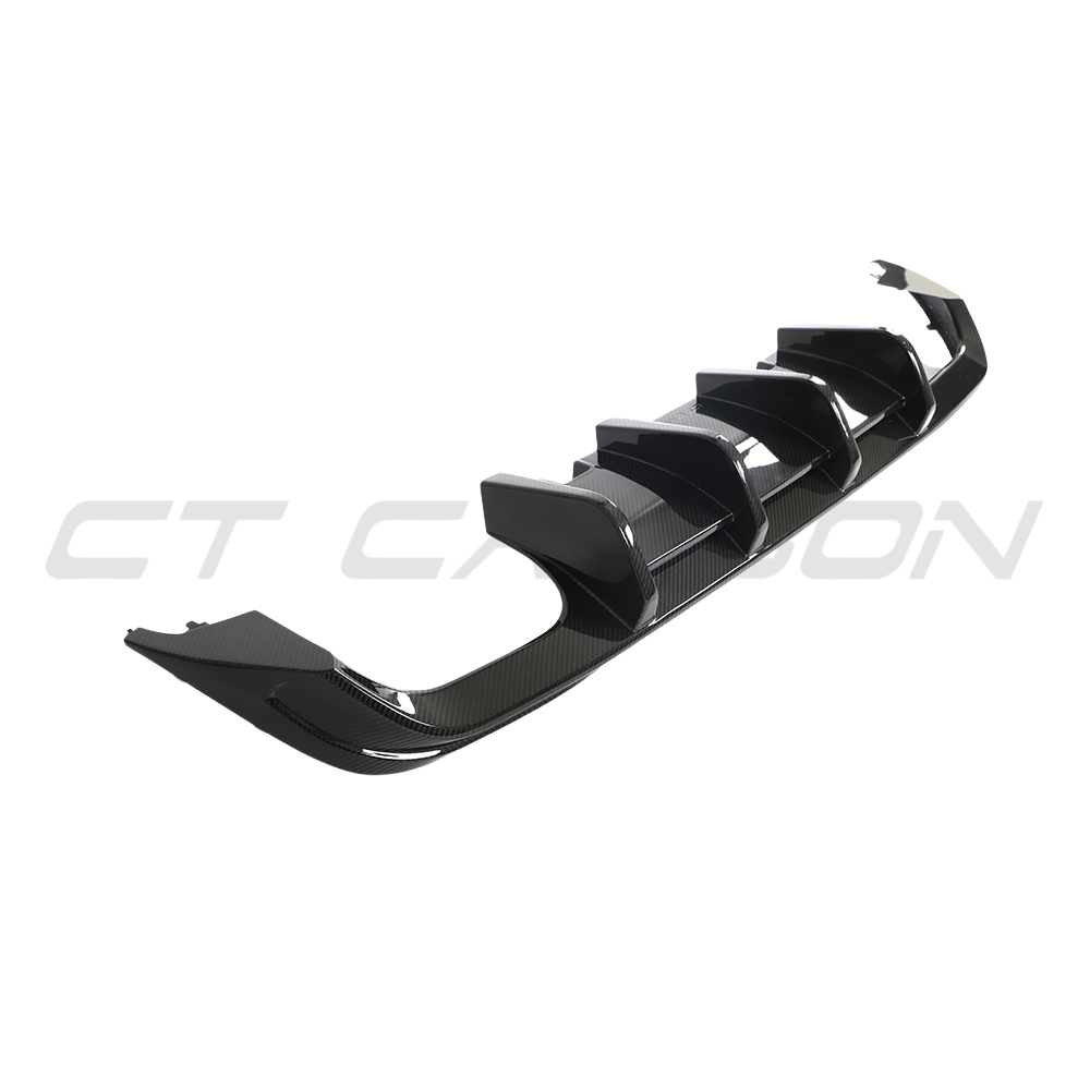VW Golf MK8/MK8.5 R carbon fibre diffuser by CT Carbon, showcasing sleek, lightweight design for enhanced aerodynamics.