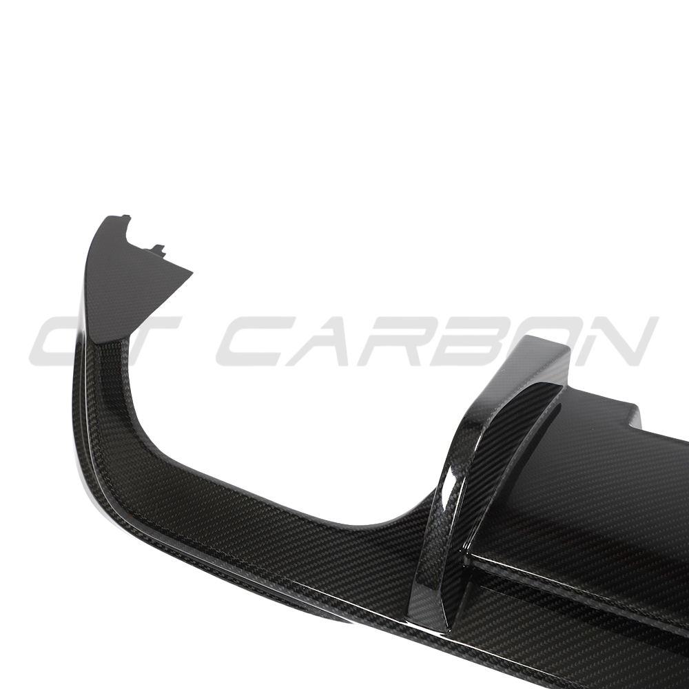 VW Golf MK8/MK8.5 R carbon fibre diffuser by CT Carbon, showcasing sleek, aerodynamic design for enhanced vehicle style.