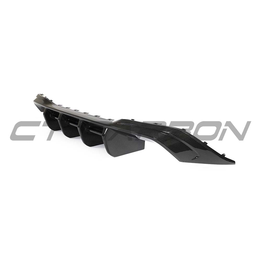 VW MK8 Golf R CT Design carbon fibre full car kit, including diffuser, showcasing sleek black carbon fibre details.