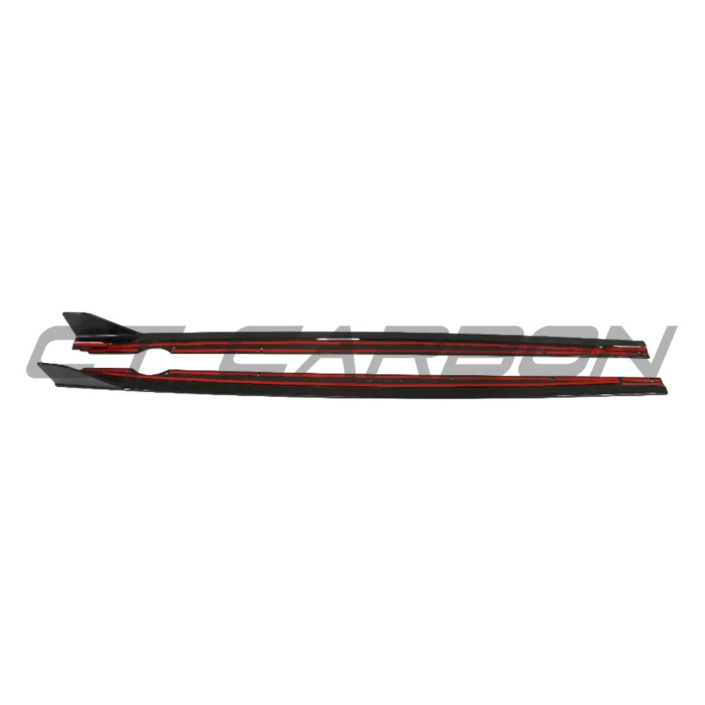 Volkswagen Golf MK8/MK8.5 R side skirts in carbon fiber by CT Design, shown from side angle with textured finish.