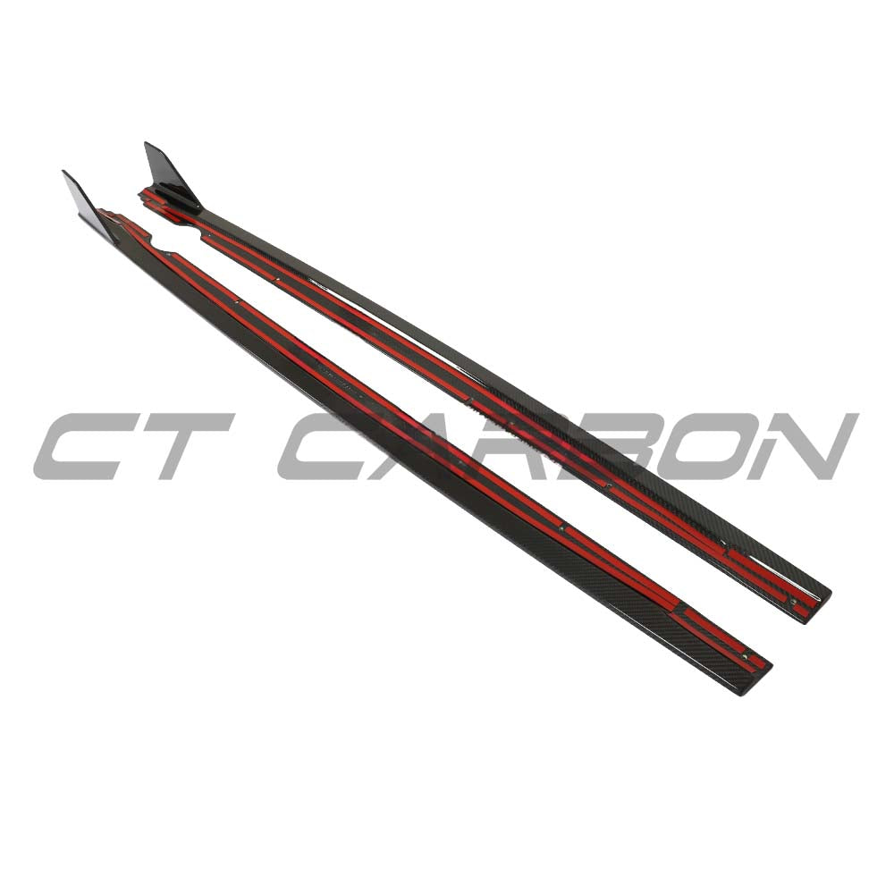 VW Golf MK8/MK8.5 R carbon fibre side skirts by CT Carbon, showcasing sleek, lightweight design and high-quality finish.