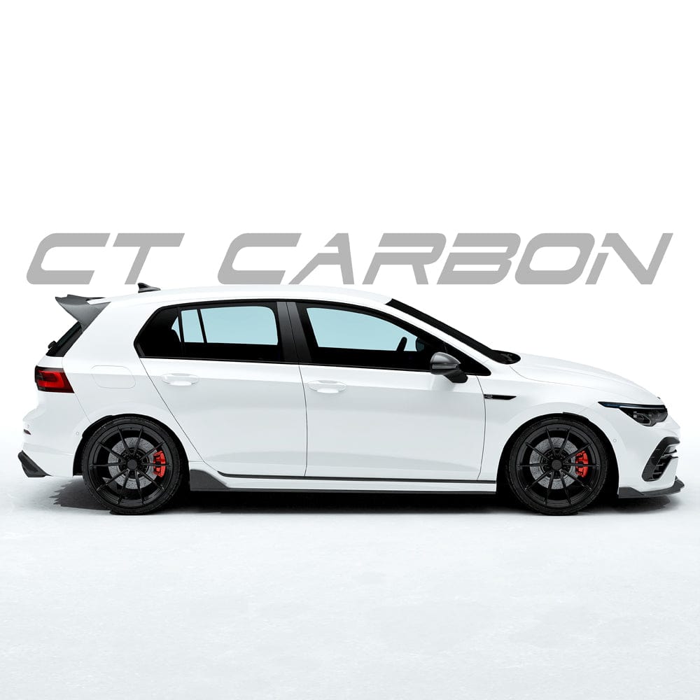 VW Golf MK8/MK8.5 R carbon fibre spoiler by CT Design, showcasing sleek, aerodynamic design on the vehicle's rear.