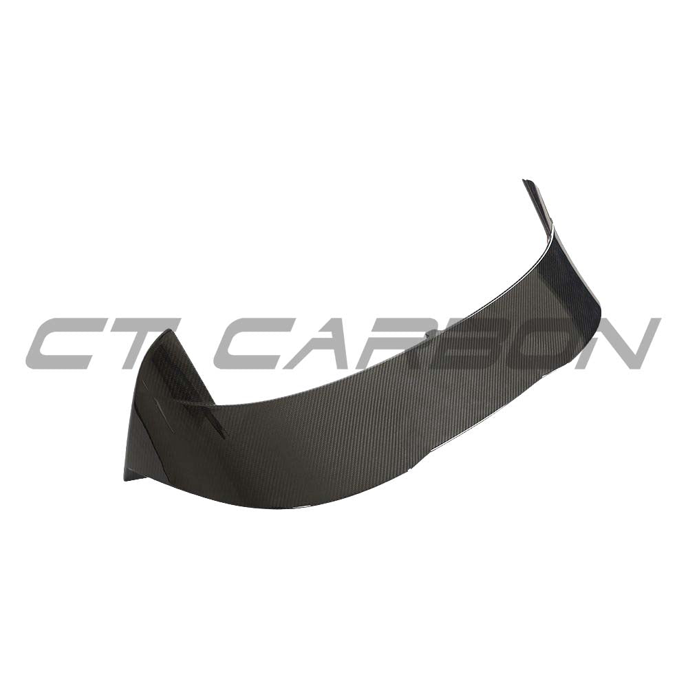 VW Golf MK8/MK8.5 R carbon fibre spoiler by CT Design, shown installed on the vehicle, highlighting its sleek aerodynamic profile.