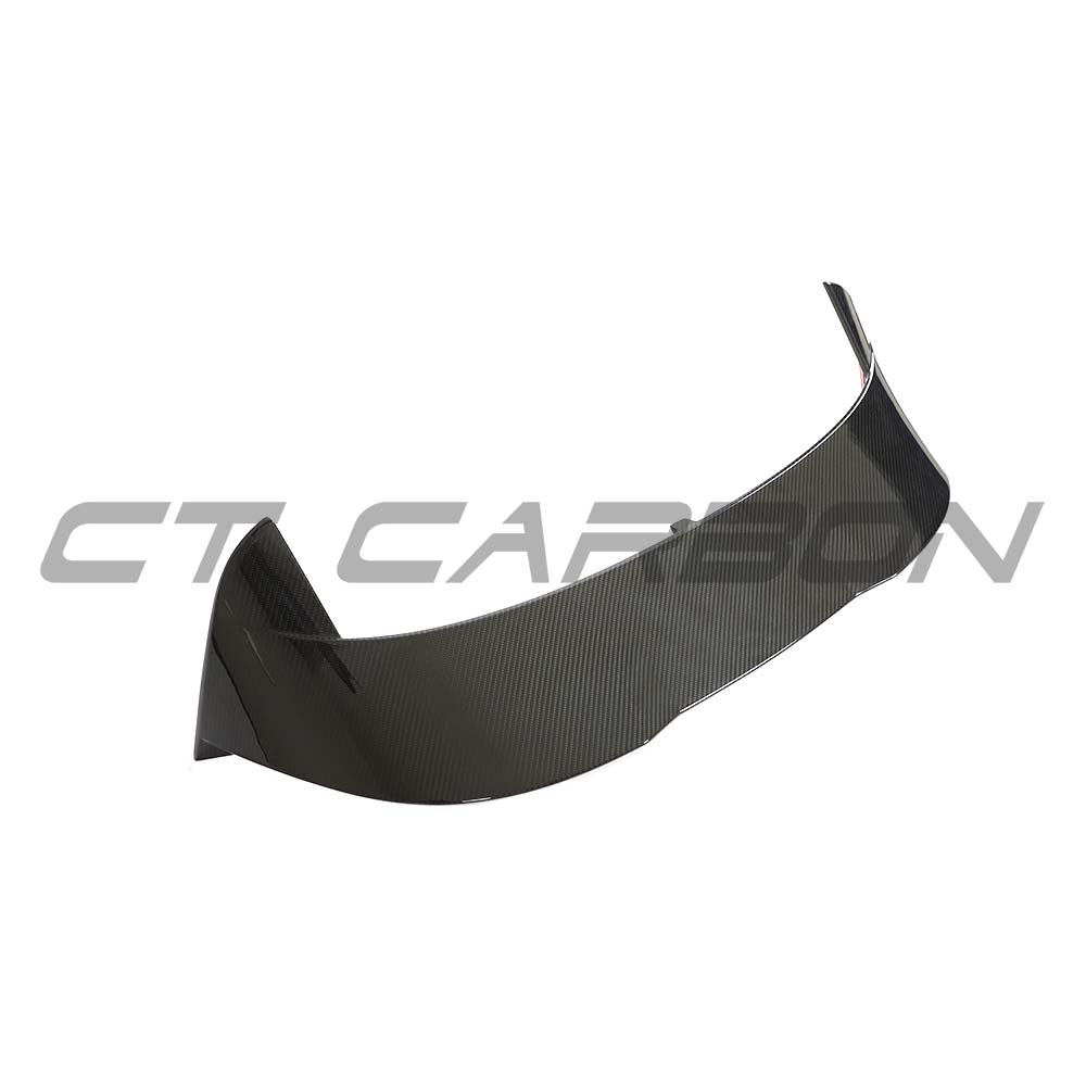 CT Design carbon fiber spoiler for VW Golf MK8 and MK8.5 R models, shown mounted on the car's rear.