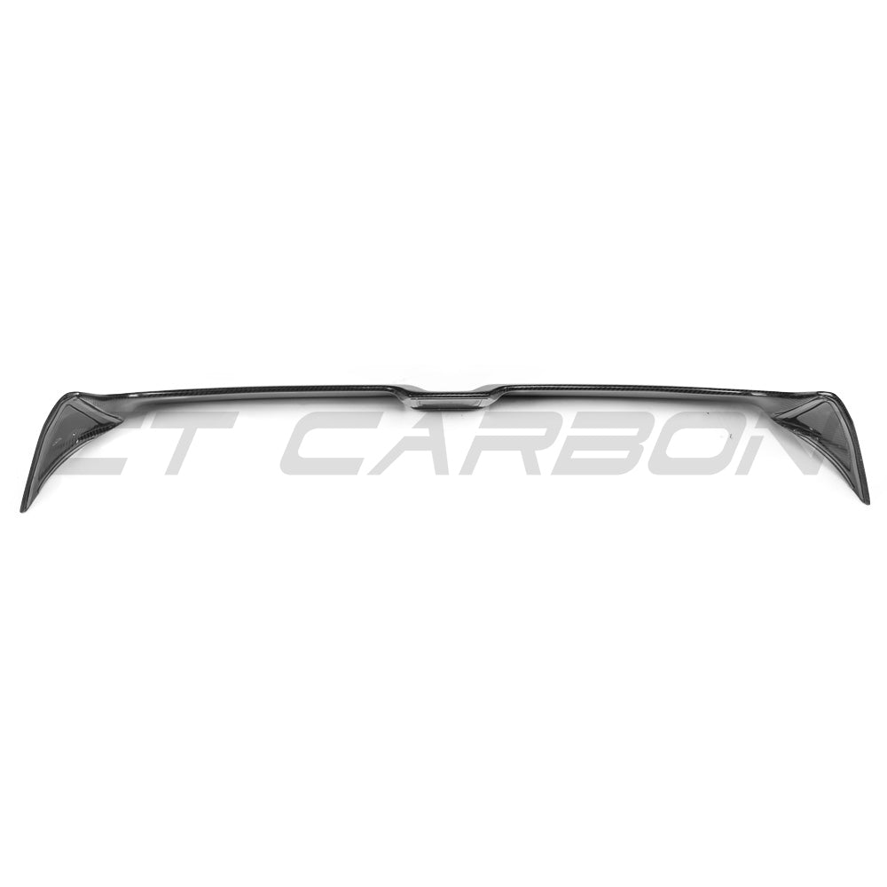 CT Carbon carbon fibre spoiler for VW Golf R, GTD, GTI MK7/7.5 2014-2020, showing sleek aerodynamic design on the car's rear.