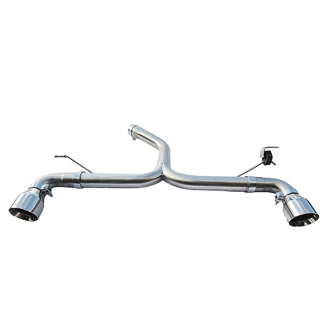 Cobra Sport VW Golf GTD Mk7.5 2.0 TDI axle back exhaust with GTI style dual tips, mounted on the car's rear.