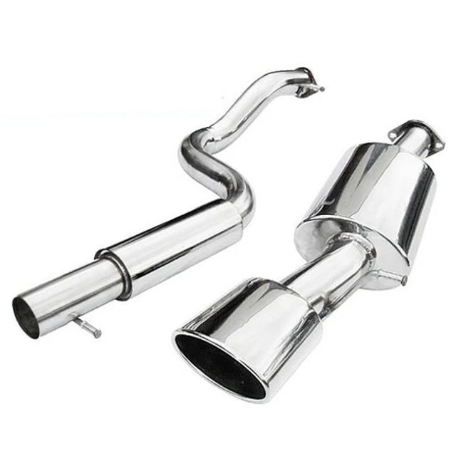 Cobra Sport VW Golf Mk4 1.4 and 1.6 cat back performance exhaust, showing polished stainless steel pipe and exhaust tip.