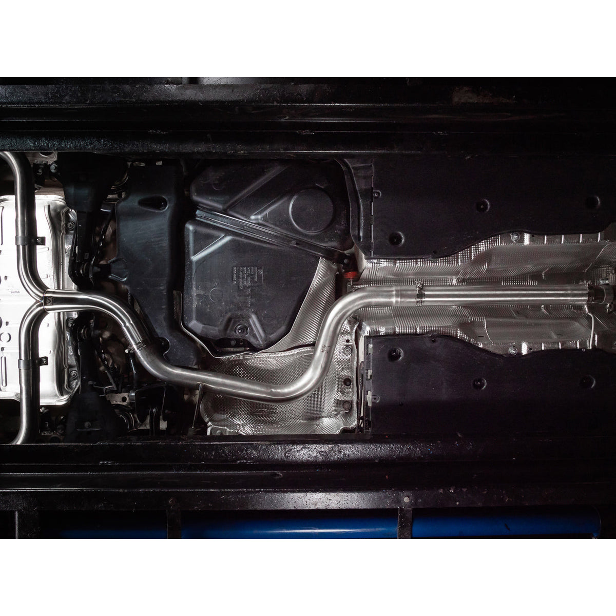Cobra Sport VW Golf GTI Mk8 2.0 TSI GPF back exhaust with box delete, showcasing sporty twin exhaust tips on the car