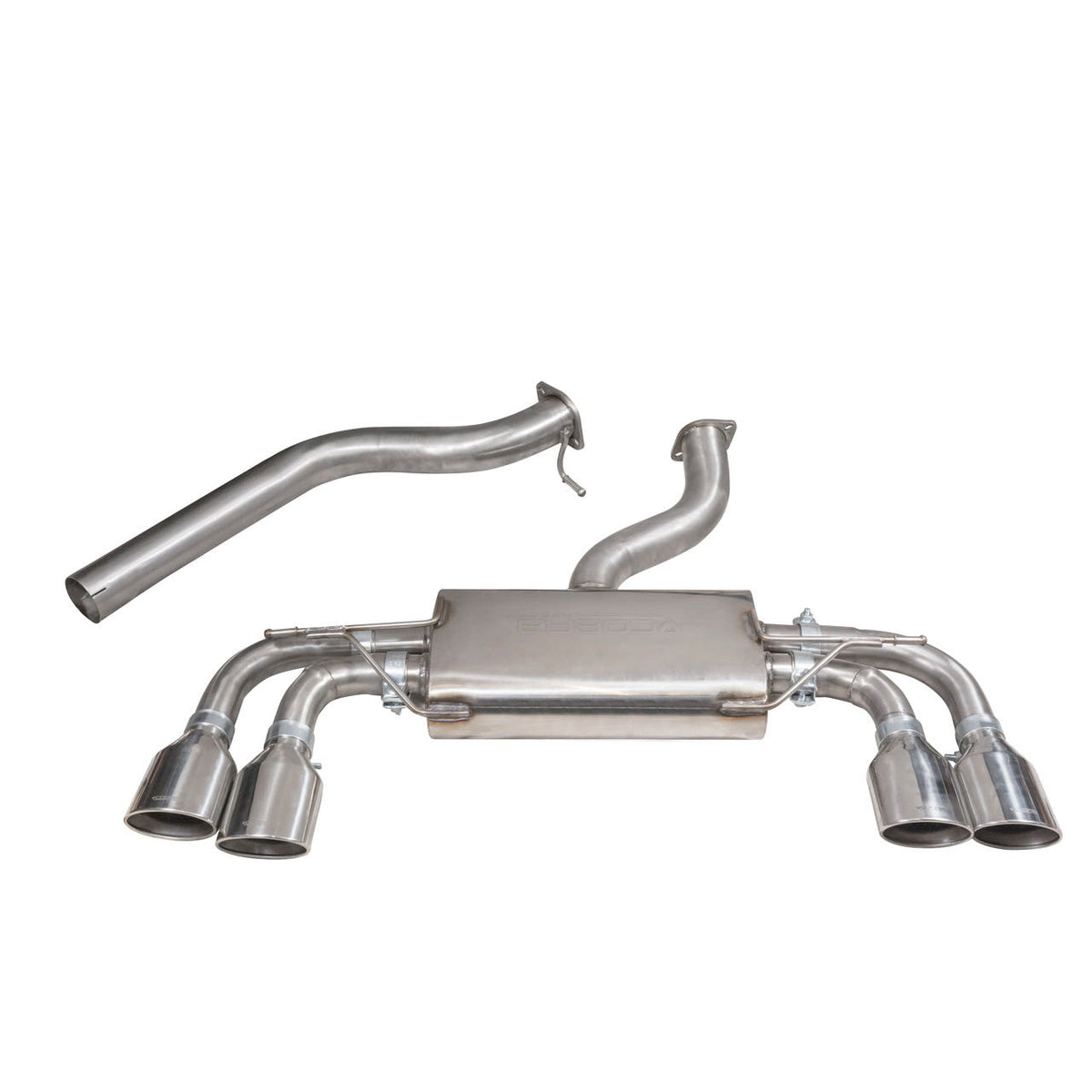 Cobra Sport VW Golf R Mk7.5 2.0 TSI cat back performance exhaust with polished tips and dual outlet design.