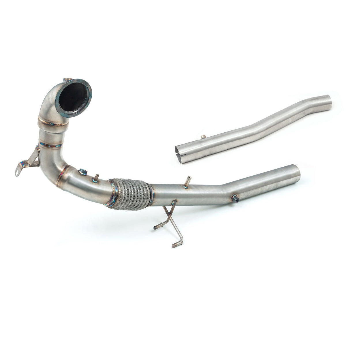 Cobra Sport VW Golf R Mk8 2.0 TSI front downpipe with sports cat and de-cat exhaust for improved performance.