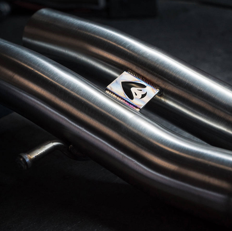 Cobra Sport VW Polo GTI AW Mk6 2.0 TSI Venom Turbo Back Performance Exhaust showing polished metal exhaust system with dual tips
