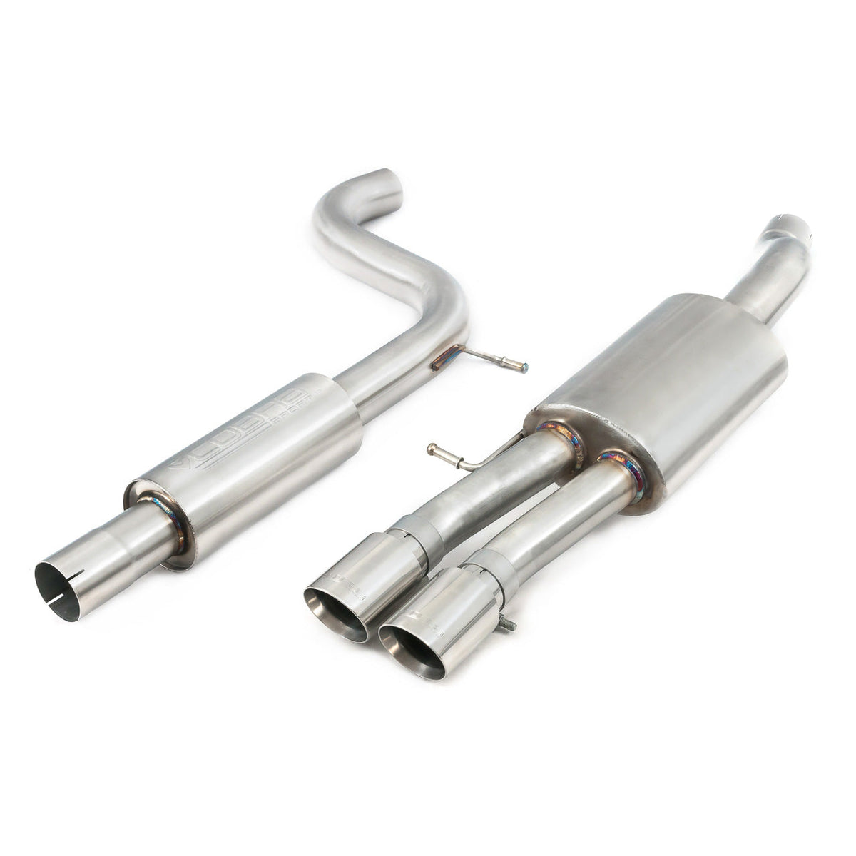 Cobra Sport VW Polo GTI Mk6 2.0 TSI GPF back performance exhaust with resonated design, enhances vehicle sound and performance.