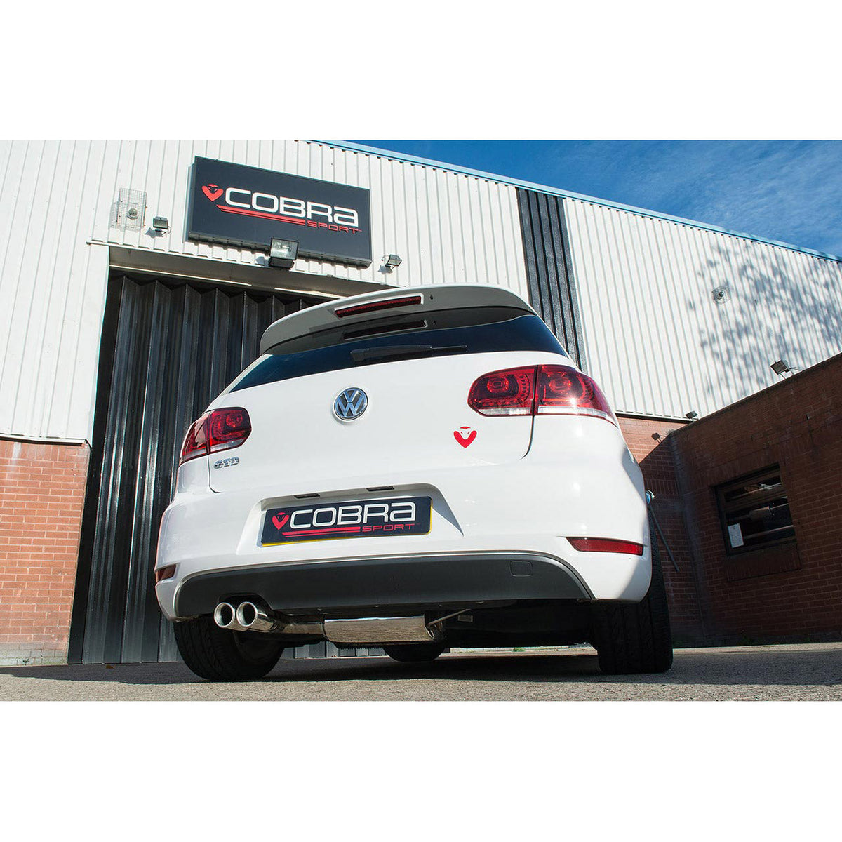Cobra Sport VW Golf GT MK6 2.0 TDi cat back performance exhaust installed on the vehicle's rear underside.