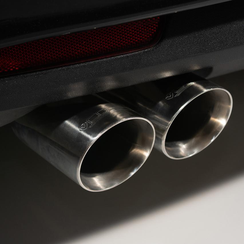 Volkswagen Scirocco GT 2.0 TSI Cobra Sport cat back performance exhaust system showing polished stainless steel pipes and muffler