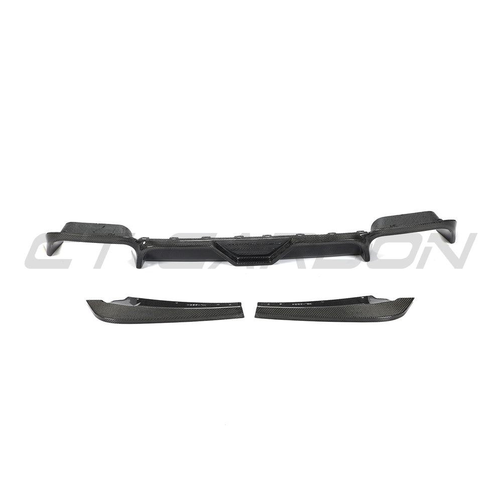 CT Carbon X3M F97 2018-2021 carbon fiber diffuser for pre-LCI models, showcasing sleek, lightweight automotive exhaust design.