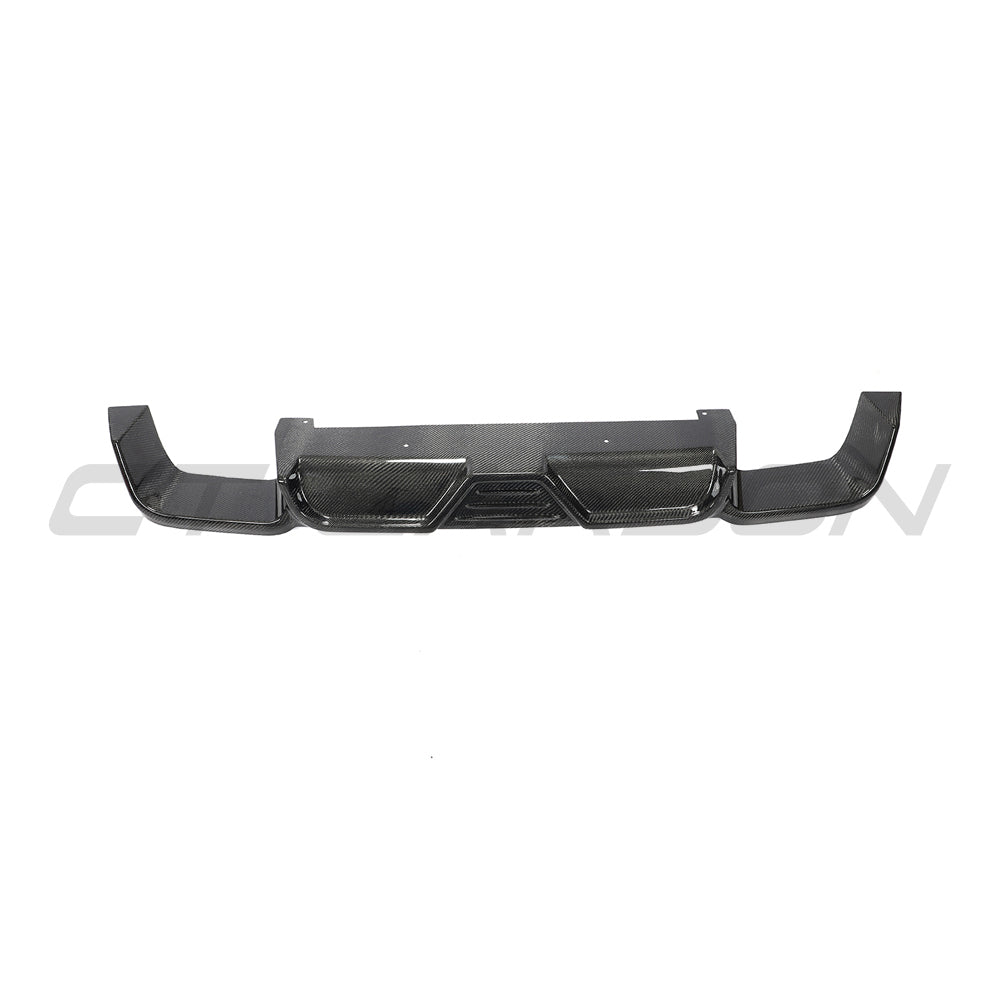 CT Carbon X3M F97 2018-2021 carbon fiber diffuser for pre-LCI models, showing sleek aerodynamic design and glossy finish.