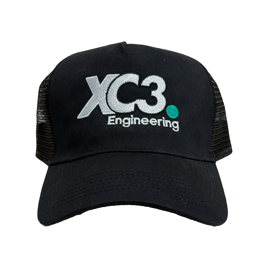 XC3 Engineering premium trucker hat featuring adjustable snapback, ideal for car enthusiasts and casual lifestyle wear.