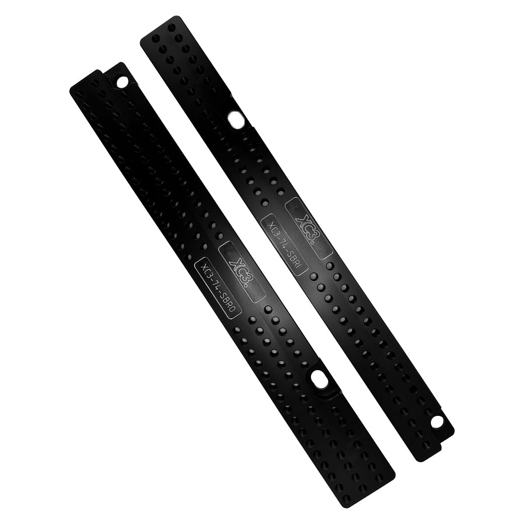 BMW M3 E9X/E92 seat-base floor mount adapter bracket kit by XC3 Engineering, shown in black with mounting holes