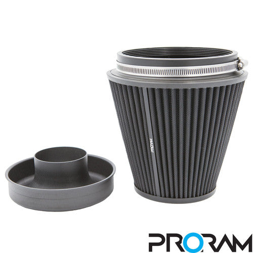 Ramair RHD PRORAM air filter induction intake kit installed in an Audi RS3 8V 2.5 TFSI engine for improved airflow.