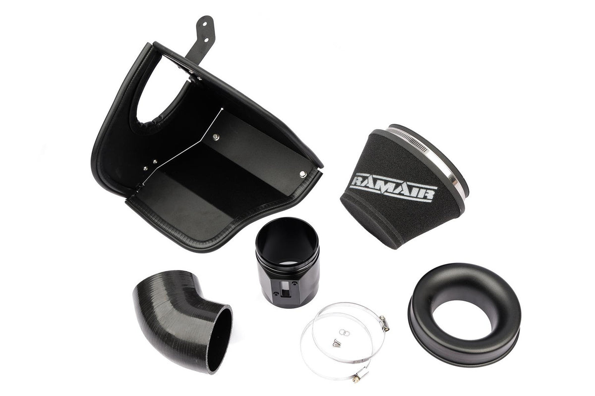 Ramair panel air filter induction kit installed in BMW 128ti, 135i, and Mini Cooper GP F56, showcasing the high-performance filter.