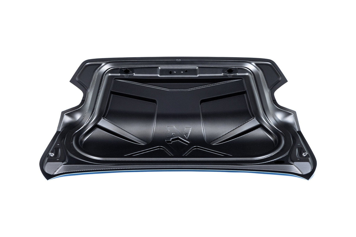 AlphaN CSL carbon rear boot lid for BMW G87 M2, lightweight aerodynamic car part with a sleek carbon finish.