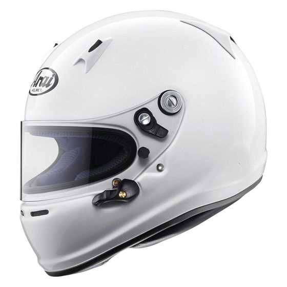 Arai SK-6 Pro Karting Helmet with Snell K2015 and K2020 safety certifications, featuring a sleek design and ventilation system.