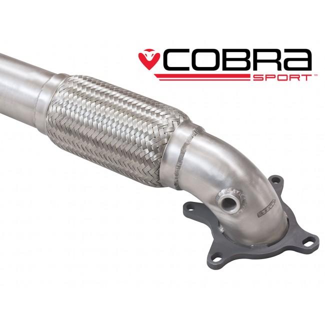 Cobra Sport Audi S3 8P Quattro front downpipe, performance exhaust part, shown in metallic finish with detailed welds