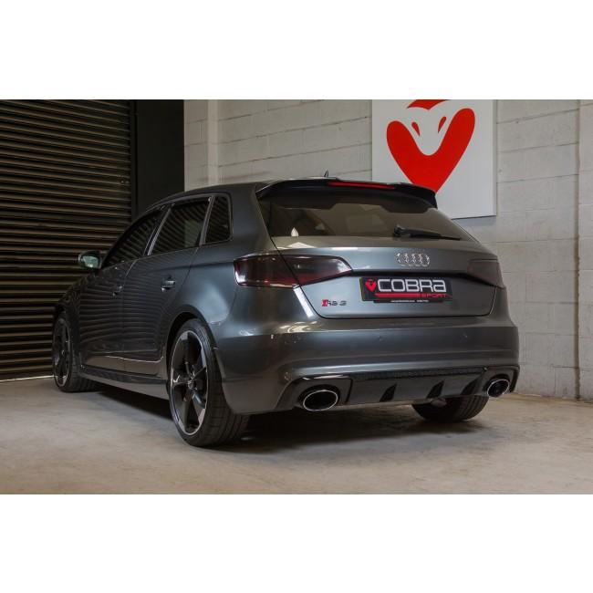 Cobra Sport Audi RS3 8V Sportback 2015-17 secondary de-cat bypass exhaust centre section, metallic with piping and fittings.