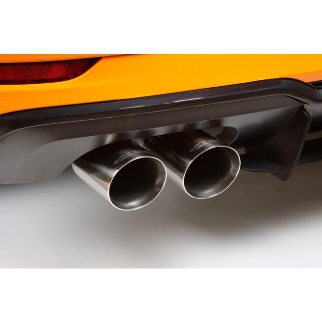 Cobra Sport cat back performance exhaust for Audi S3 8V 3-door valved model, showing the polished exhaust tips and piping.