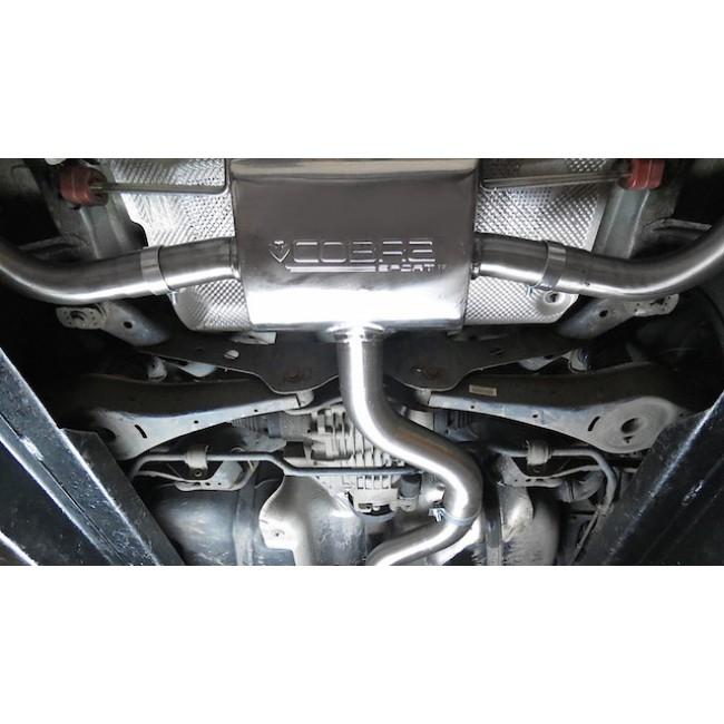 Cobra Sport Audi TTS Mk2 Quattro cat back performance exhaust system installed on the car's rear view.