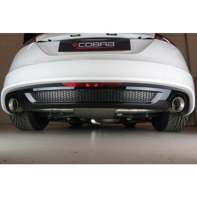 Cobra Sport turbo-back performance exhaust for Audi TT Quattro Mk2 2.0 TFSI 2012-14, showing polished exhaust tips and piping.