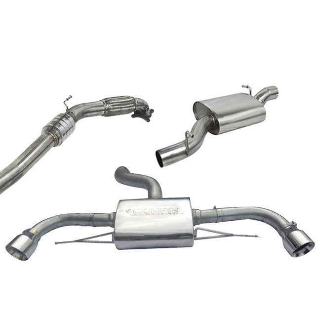 Cobra Sport turbo-back performance exhaust installed on a 2012-14 Audi TT Quattro 2.0 TFSI, showing the polished exhaust tips and piping.