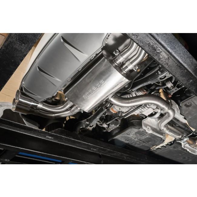 Cobra Sport Audi TTS Mk3 2.0 TFSI cat back performance exhaust, showing the polished exhaust tips and sleek pipe design.