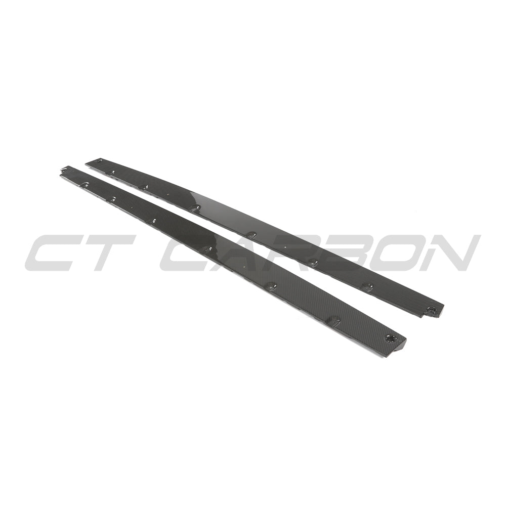 Audi R8 V10 Gen 2.5 carbon fibre side skirts by CT Carbon, showcasing sleek, lightweight aerodynamic enhancements.