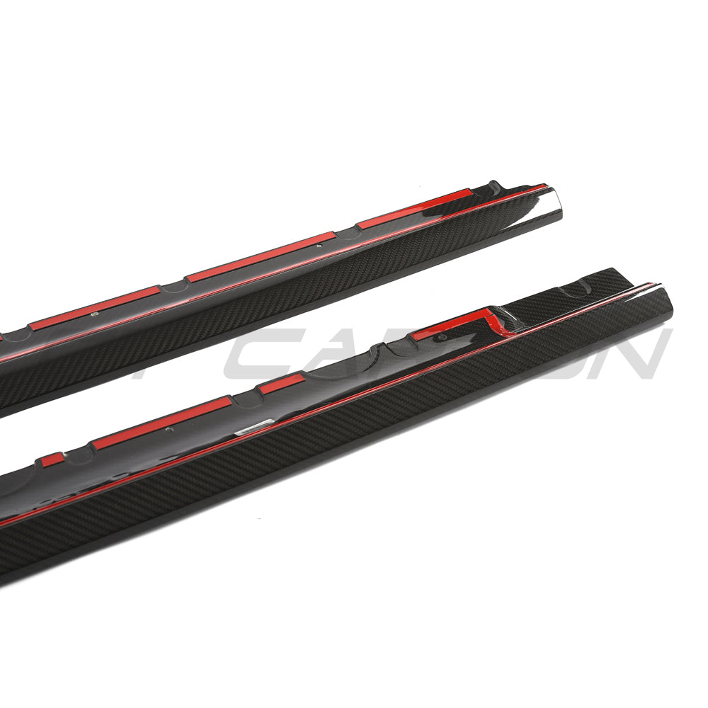 Audi R8 V10 Gen 2.5 carbon fibre side skirts by CT Carbon, showcasing sleek, lightweight aerodynamic styling.