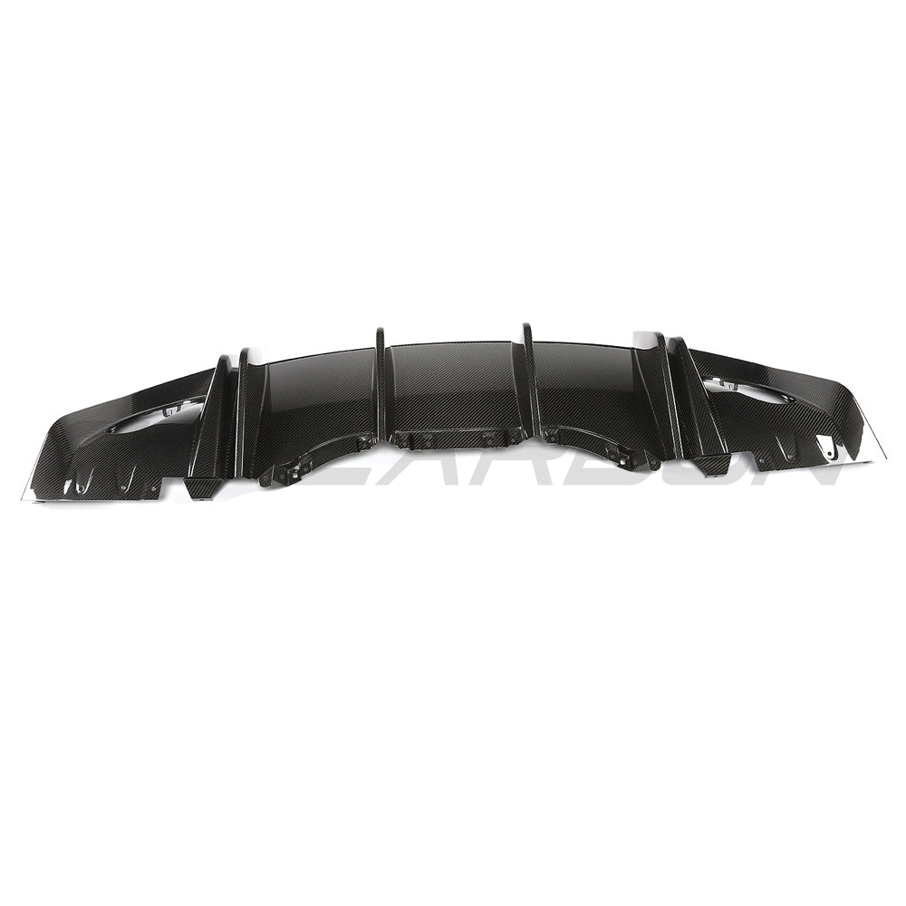 Audi R8 V10 and V10+ Gen 2.5 carbon fibre diffuser by CT Carbon, showcasing sleek aerodynamic design and textured finish.