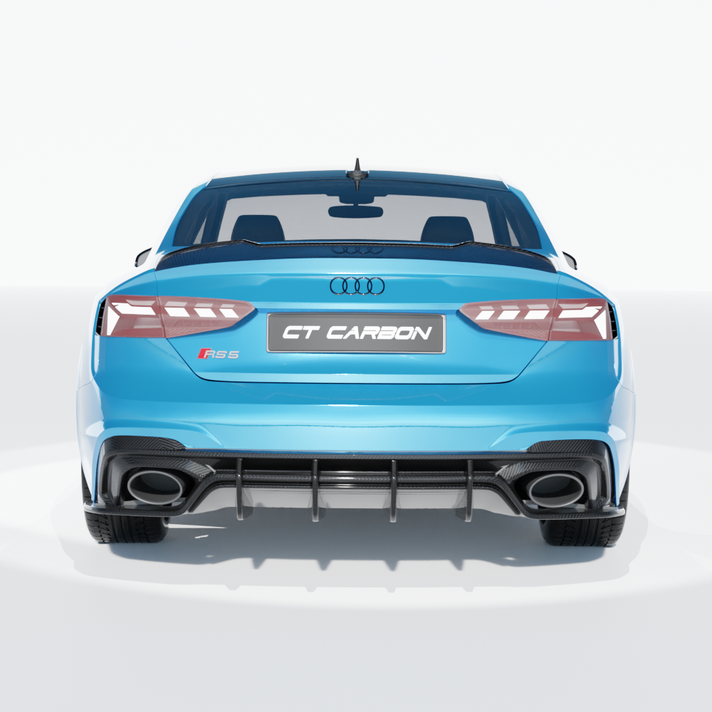 Audi RS5 B9.5 Coupe 2020-2024 CT Carbon full carbon fiber kit, showing detailed close-up of carbon fiber parts on the car.